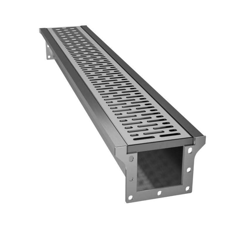 Rigolă liniară din inox pentru terase și curți cu grătar perforat